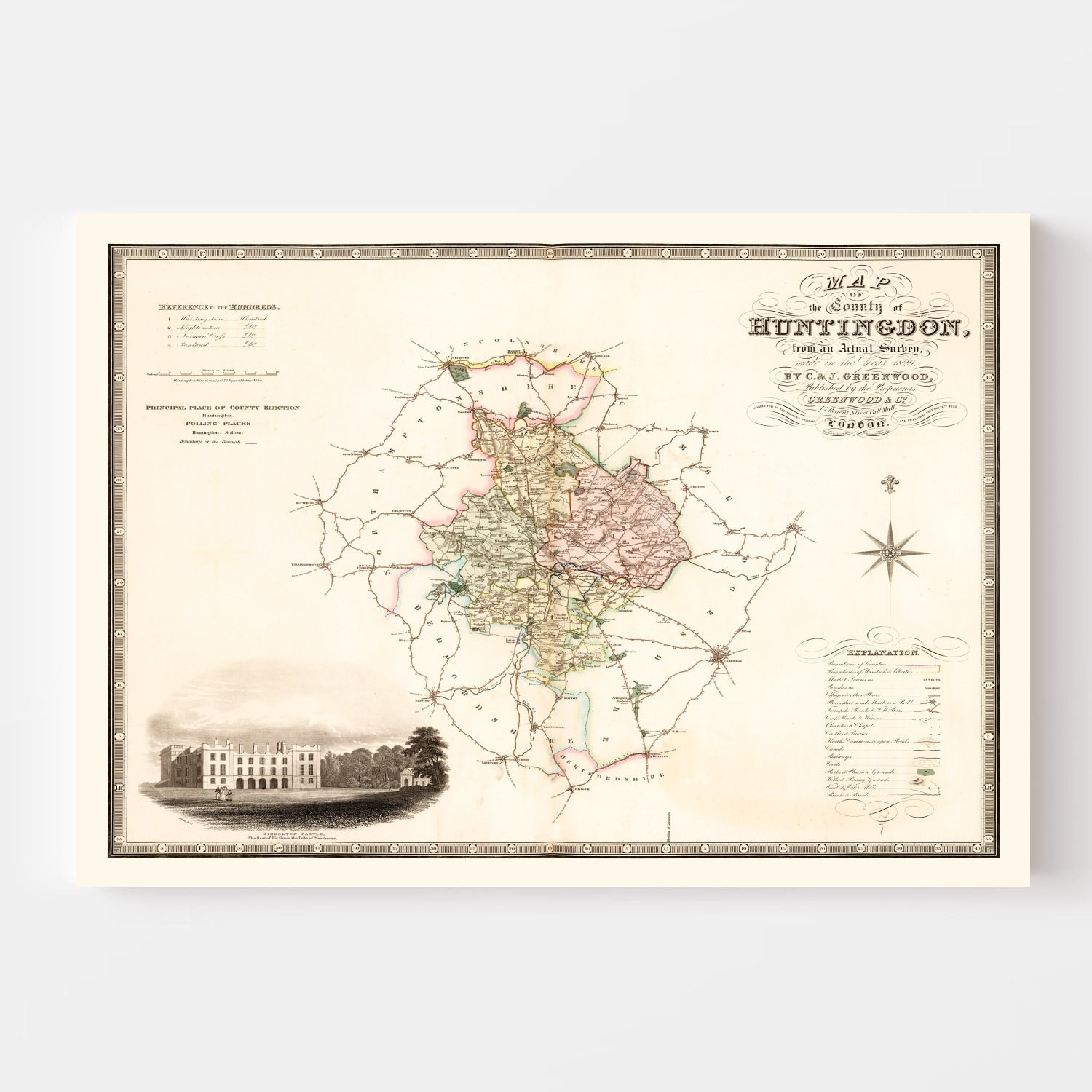 Vintage Map of Huntingdon England, 1831