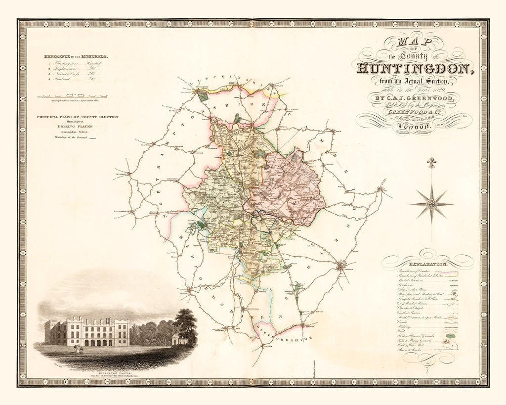 Vintage Map of Huntingdon England, 1831