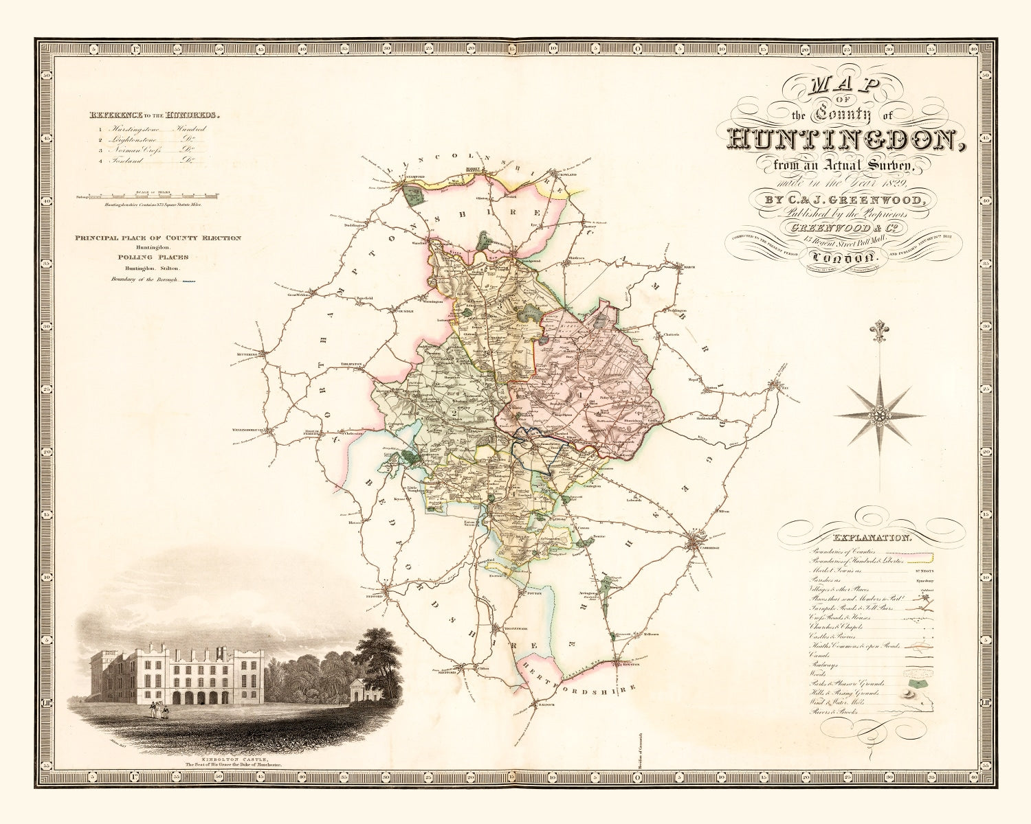 Vintage Map of Huntingdon England, 1831