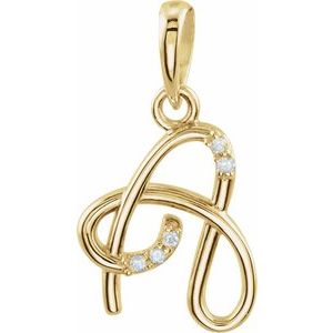 14K Yellow Gold .025 CTW Natural Diamond Initial A Pendant
