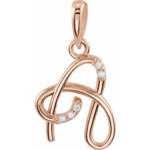 14K Rose Gold .025 CTW Natural Diamond Initial A Pendant