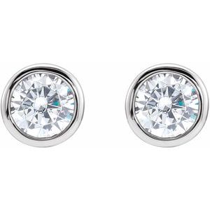 14K White Gold 5.2 mm Round Imitation White Cubic Zirconia Bezel-Set Earrings