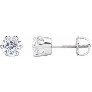 14K White Gold 5.75 mm  Imitation White Cubic Zirconia Stud Earrings