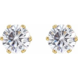 14K Yellow Gold 6.5 mm  Imitation White Cubic Zirconia Stud Earrings – image 2