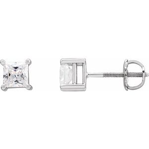 14K White Gold 4.5x4.5 mm Square Imitation White Cubic Zirconia Earrings