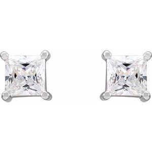 14K White Gold 4.5x4.5 mm Square Imitation White Cubic Zirconia Earrings