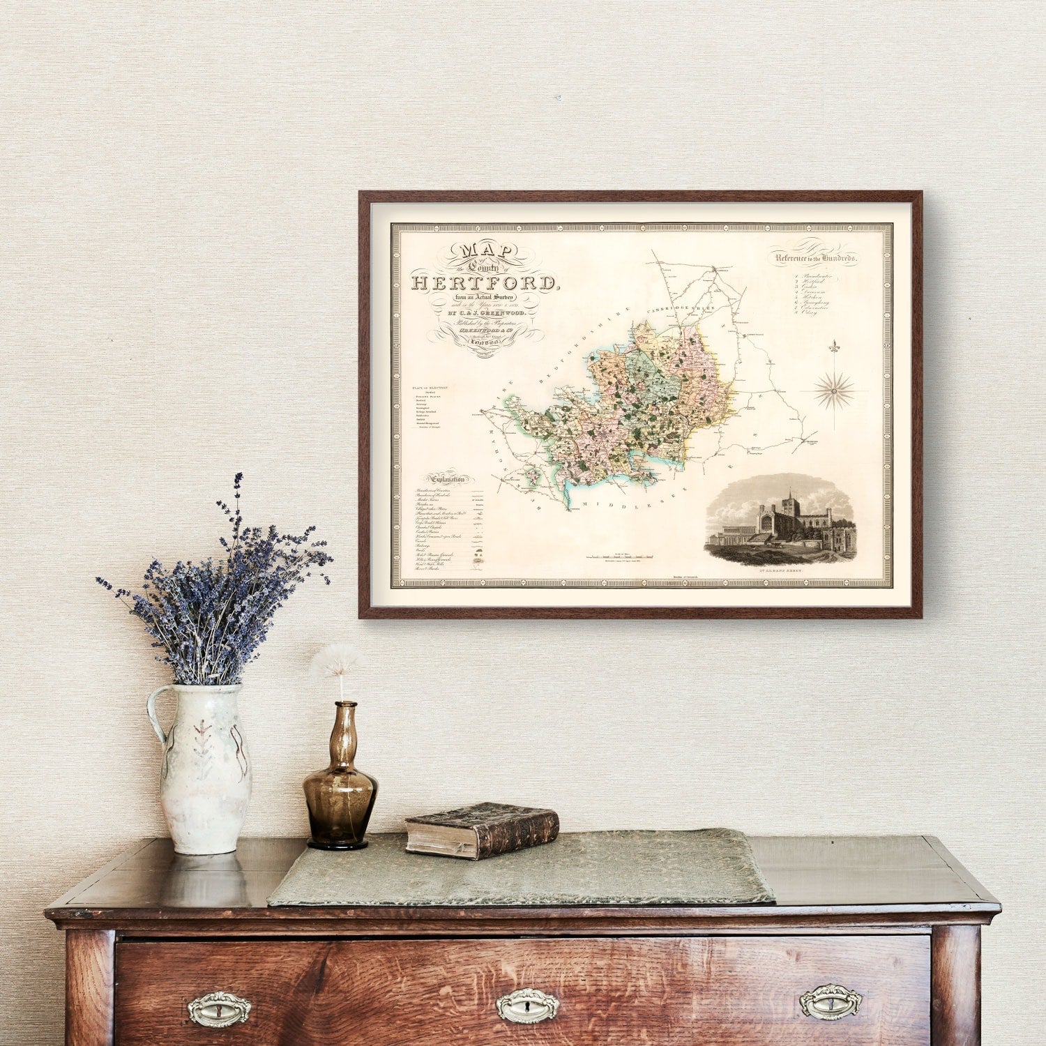 Vintage Map of Hertford England, 1834