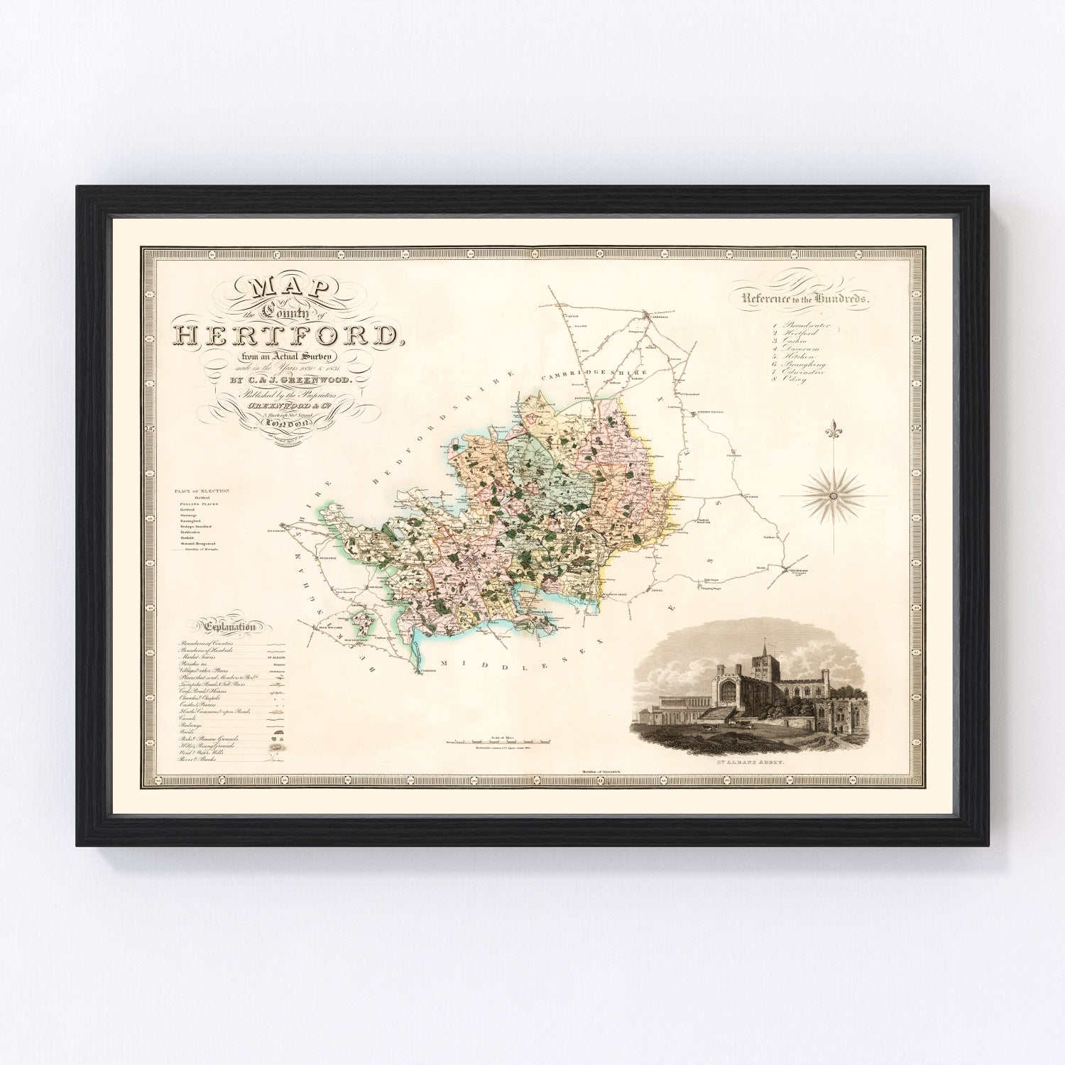 Vintage Map of Hertford England, 1834