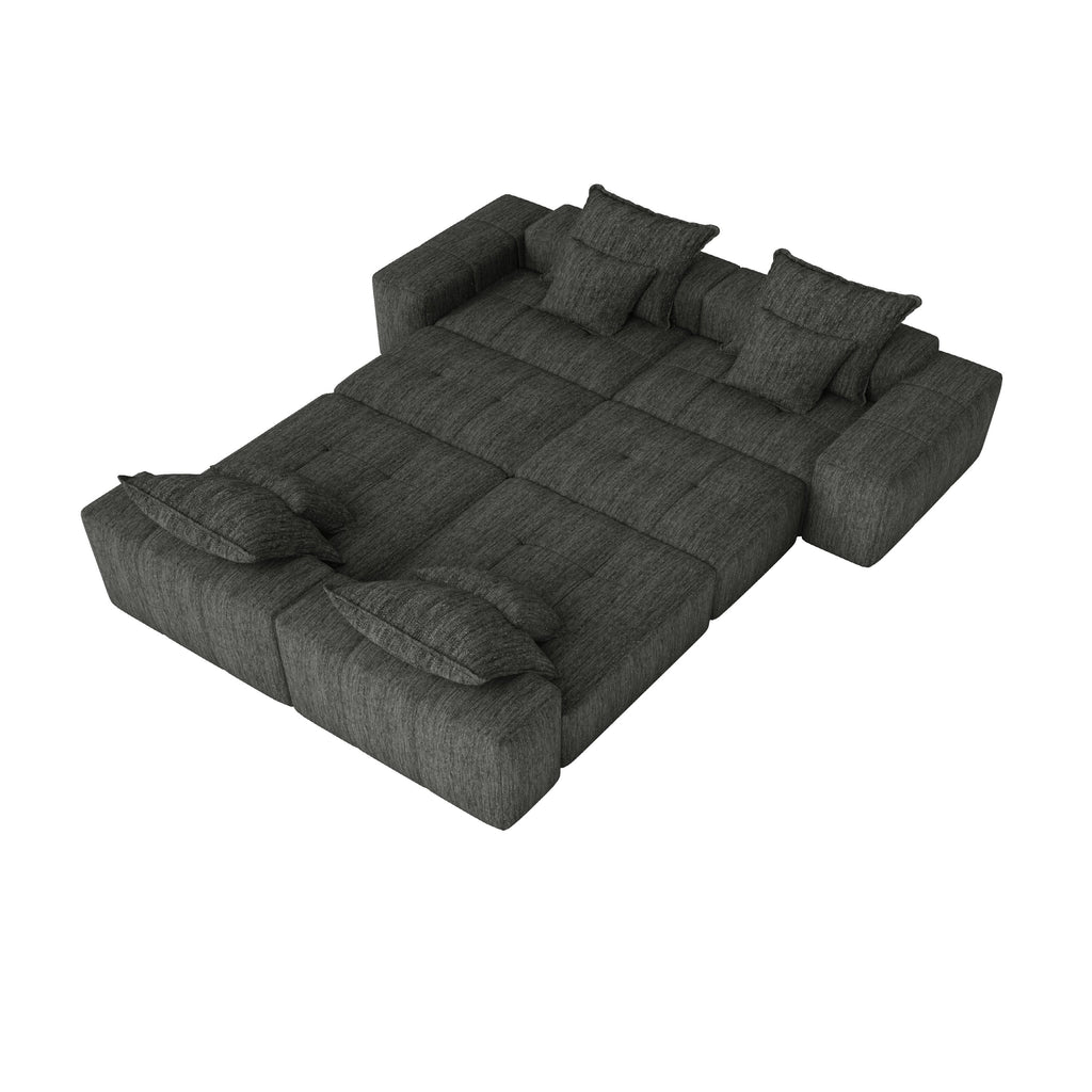 Modern Oversized Modular Sectional Sofa, Sparkling Chenille Fabric Soft Cushion Sofa with 8 Pillows, 8 PCS DIY Combination Tufted Sofa, No Assembly Required, BLACK