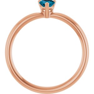 14K Rose Gold Natural London Blue Topaz Heart Solitaire Ring