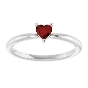 Platinum Natural Mozambique Garnet Heart Solitaire Ring