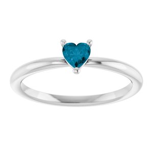 14K White Gold Natural London Blue Topaz Heart Solitaire Ring