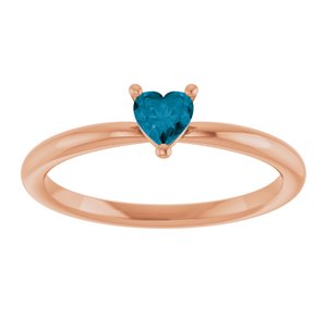 14K Rose Gold Natural London Blue Topaz Heart Solitaire Ring