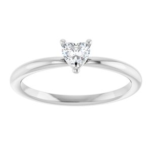 14K White Gold Natural White Sapphire Heart Solitaire Ring