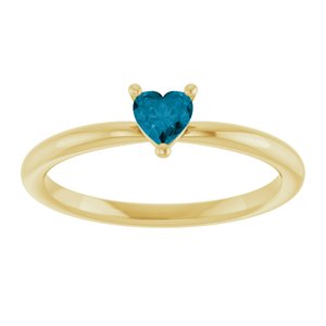 14K Yellow Gold Natural London Blue Topaz Heart Solitaire Ring