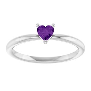 Platinum Natural Amethyst Heart Solitaire Ring