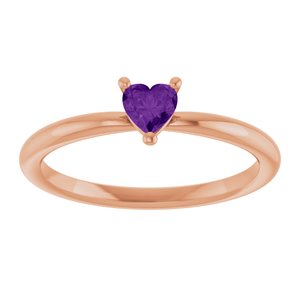 14K Rose Gold Natural Amethyst Heart Solitaire Ring