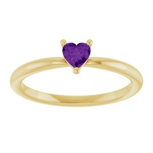 14K Yellow Gold Natural Amethyst Heart Solitaire Ring