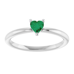 14K White Gold Lab-Grown Emerald Heart Solitaire Ring