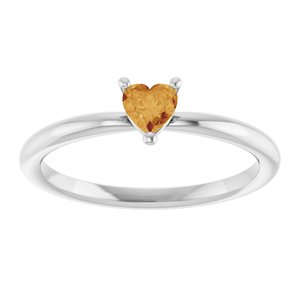 14K White Gold Natural Citrine Heart Solitaire Ring