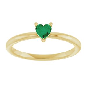 14K Yellow Gold Lab-Grown Emerald Heart Solitaire Ring