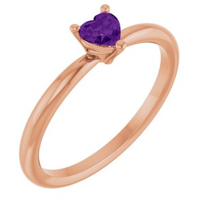 14K Rose Gold Natural Amethyst Heart Solitaire Ring
