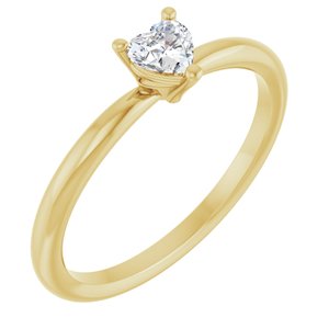 14K Yellow Gold Natural White Sapphire Heart Solitaire Ring