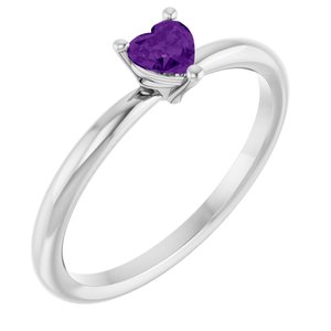 14K White Gold Natural Amethyst Heart Solitaire Ring