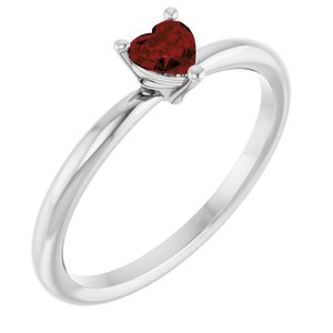 14K White Gold Natural Mozambique Garnet Heart Solitaire Ring