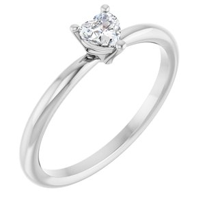 14K White Gold Natural White Sapphire Heart Solitaire Ring