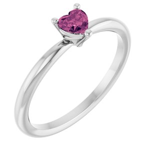 14K White Gold Natural Pink Tourmaline Heart Solitaire Ring
