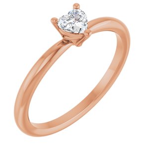 14K Rose Gold Natural White Sapphire Heart Solitaire Ring