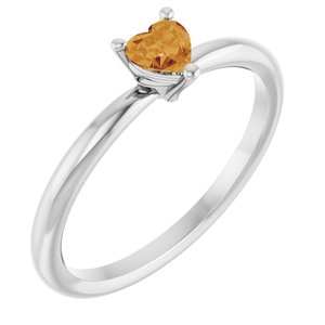 14K White Gold Natural Citrine Heart Solitaire Ring