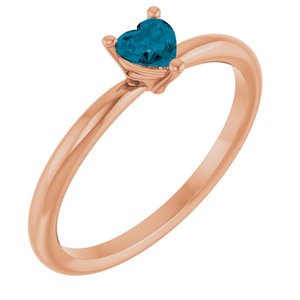 14K Rose Gold Natural London Blue Topaz Heart Solitaire Ring