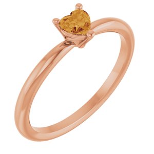 14K Rose Gold Natural Citrine Heart Solitaire Ring