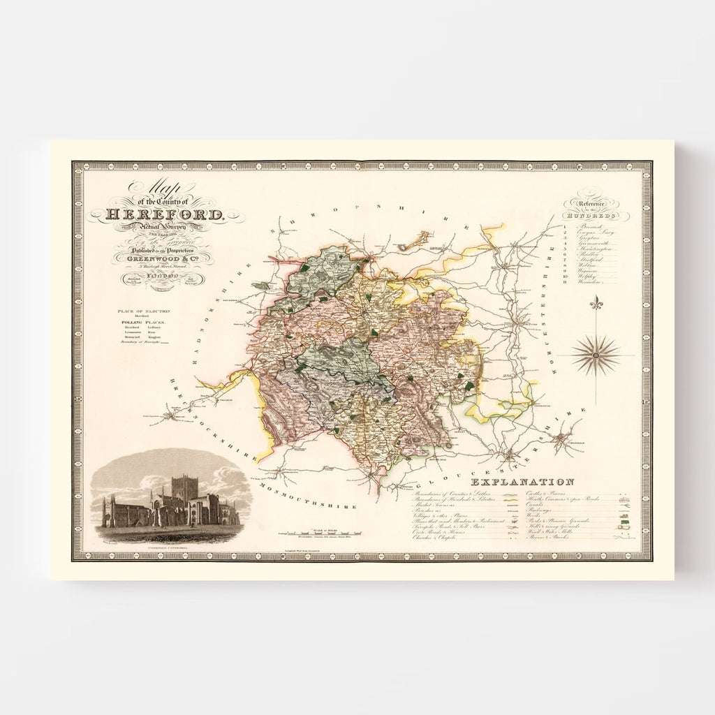 Vintage Map of Hereford England, 1831