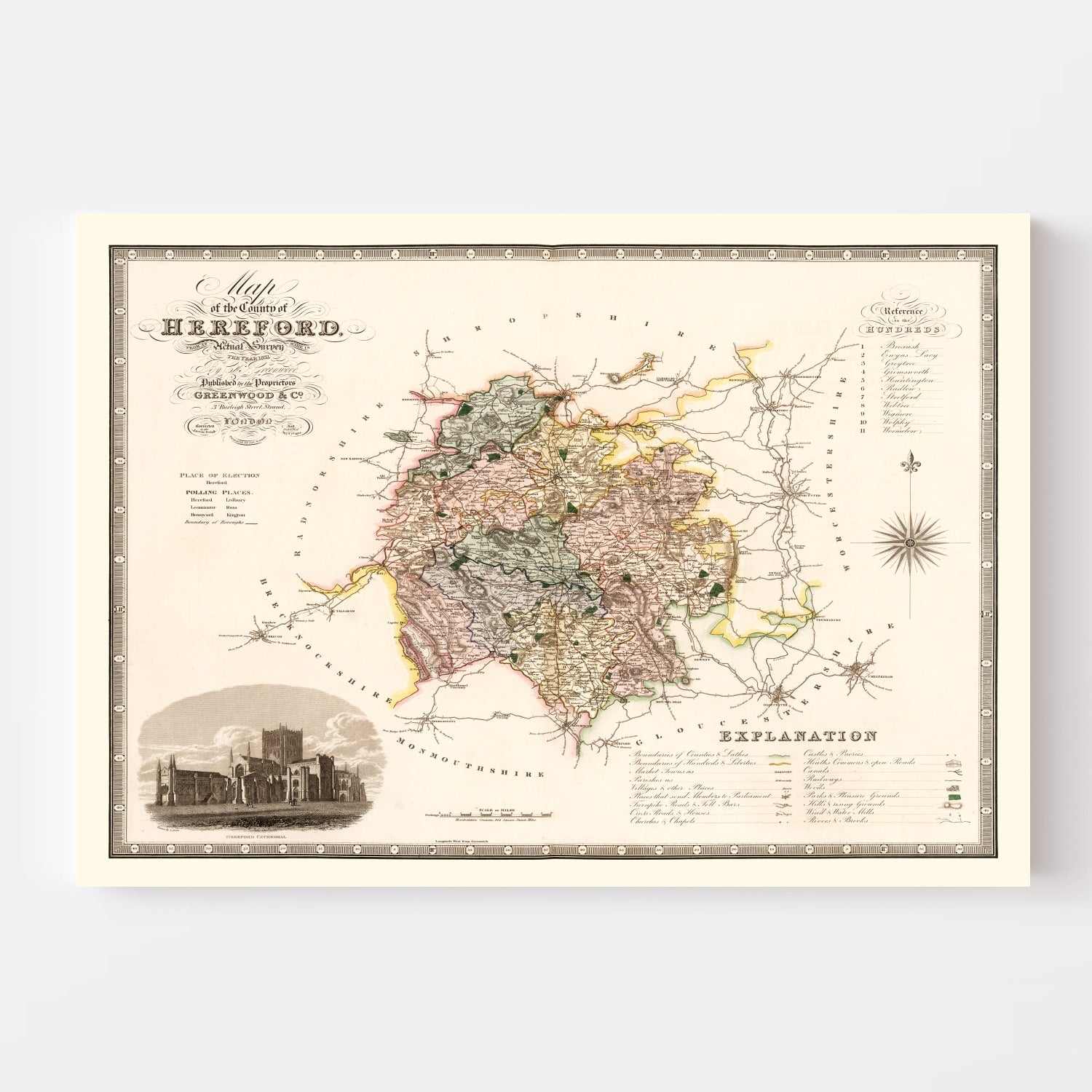 Vintage Map of Hereford England, 1831