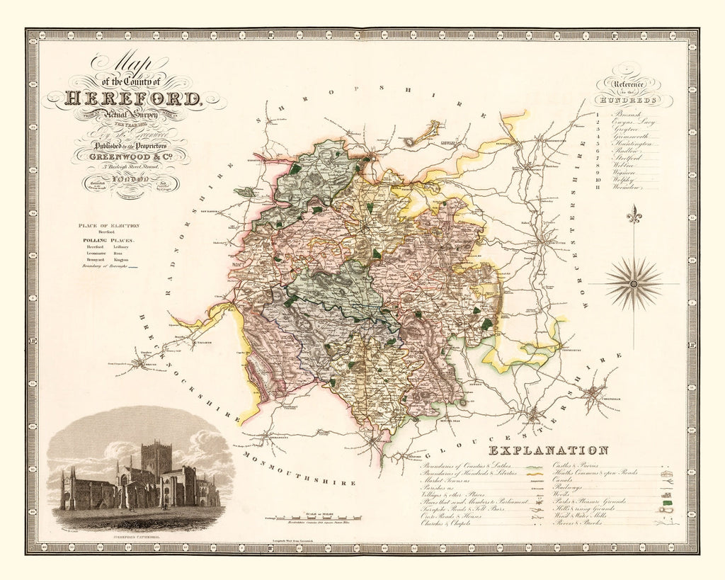 Vintage Map of Hereford England, 1831