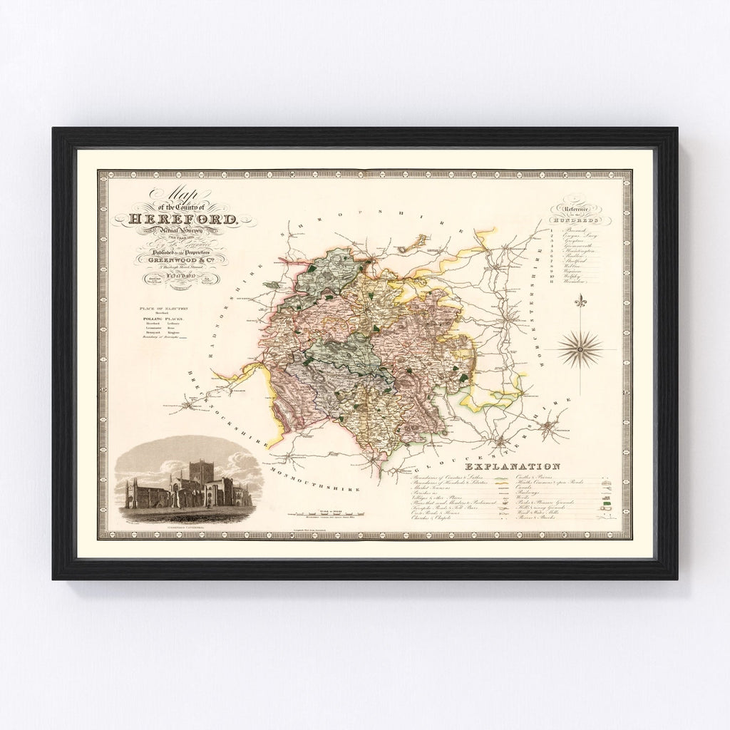 Vintage Map of Hereford England, 1831