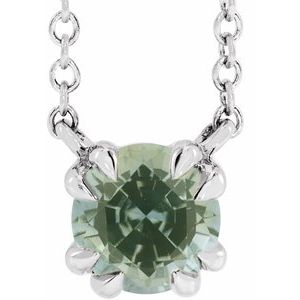 Platinum Natural Green Sapphire Solitaire 18" Necklace