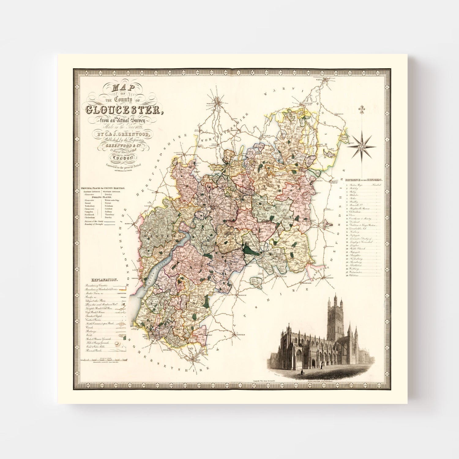 Vintage Map of Gloucester England, 1831