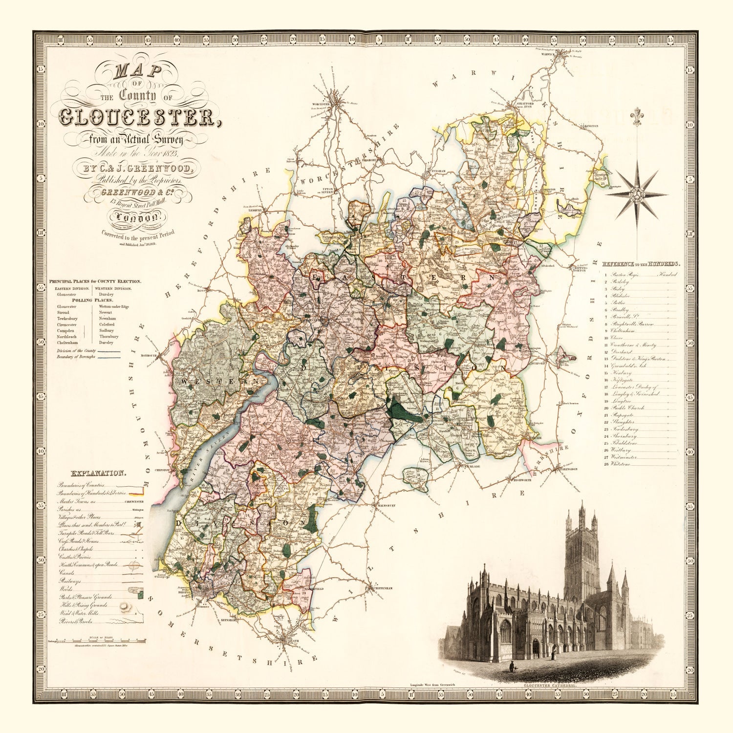 Vintage Map of Gloucester England, 1831