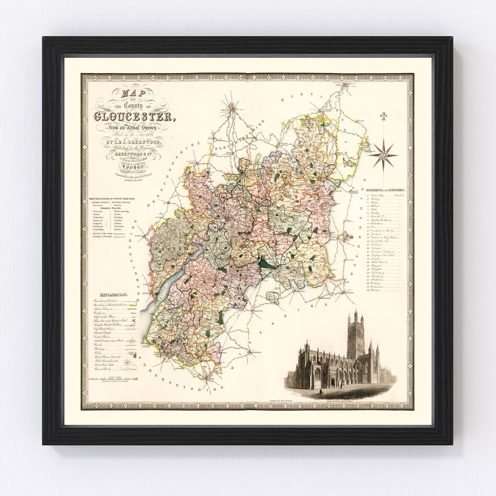 Vintage Map of Gloucester England, 1831
