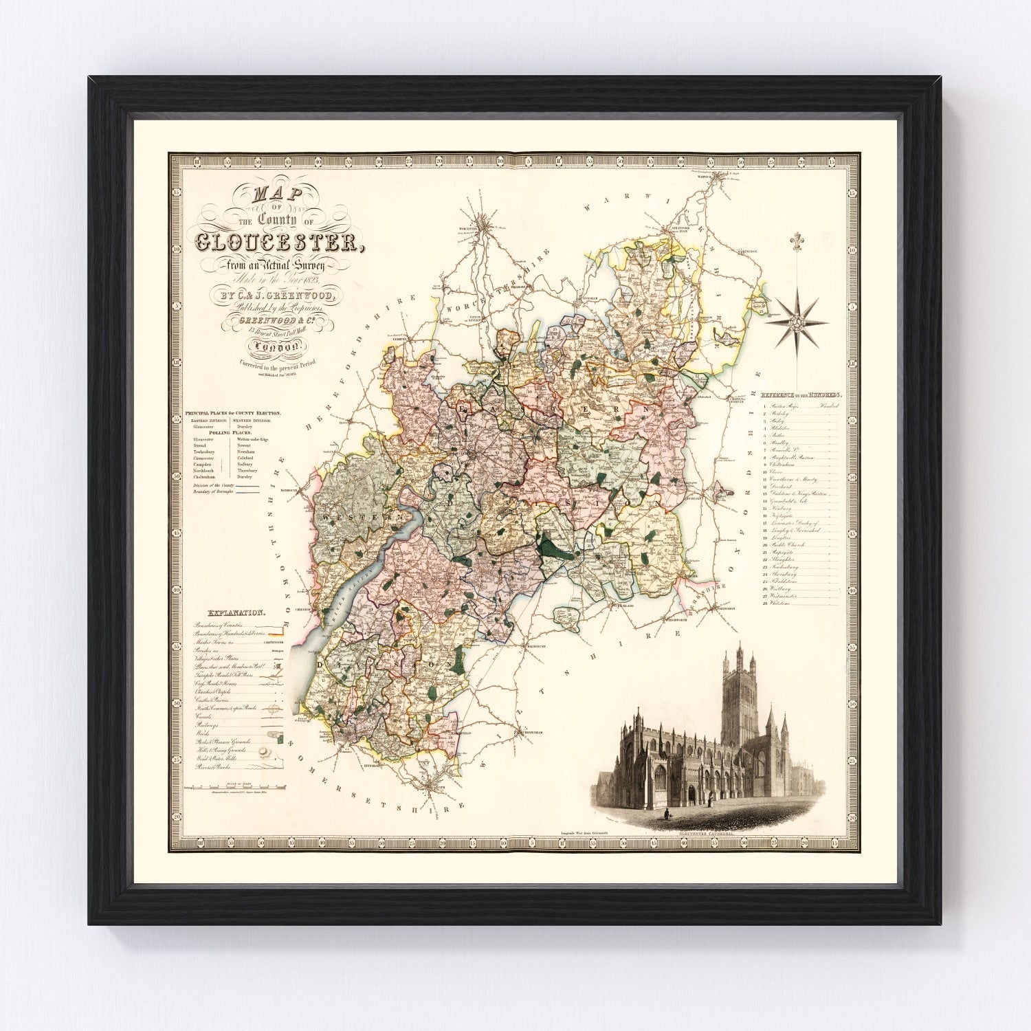 Vintage Map of Gloucester England, 1831
