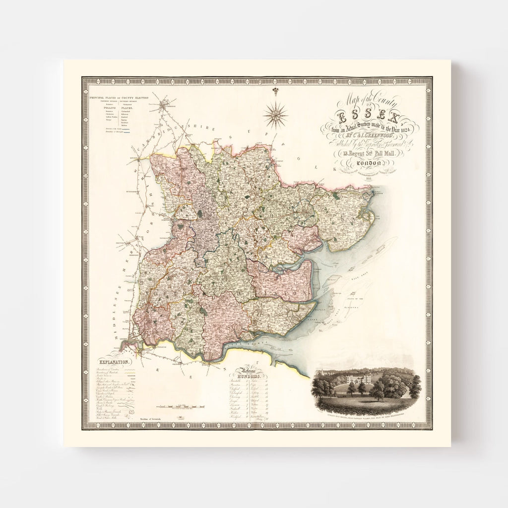 Vintage Map of Essex England, 1831