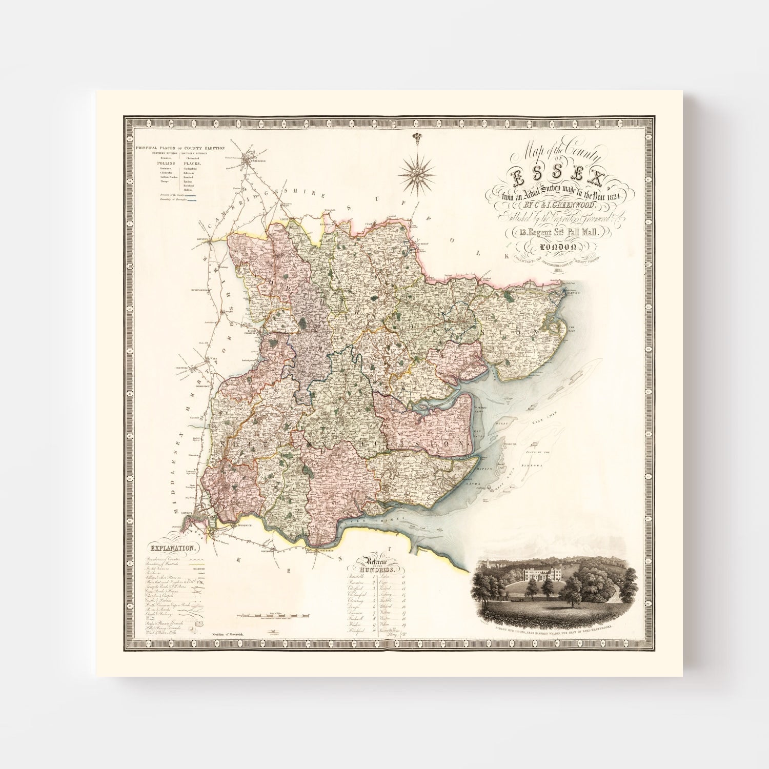 Vintage Map of Essex England, 1831