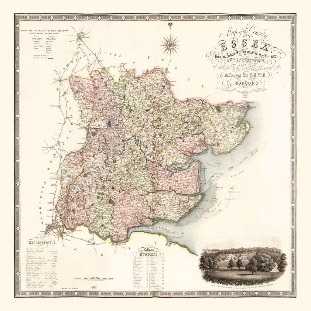 Vintage Map of Essex England, 1831