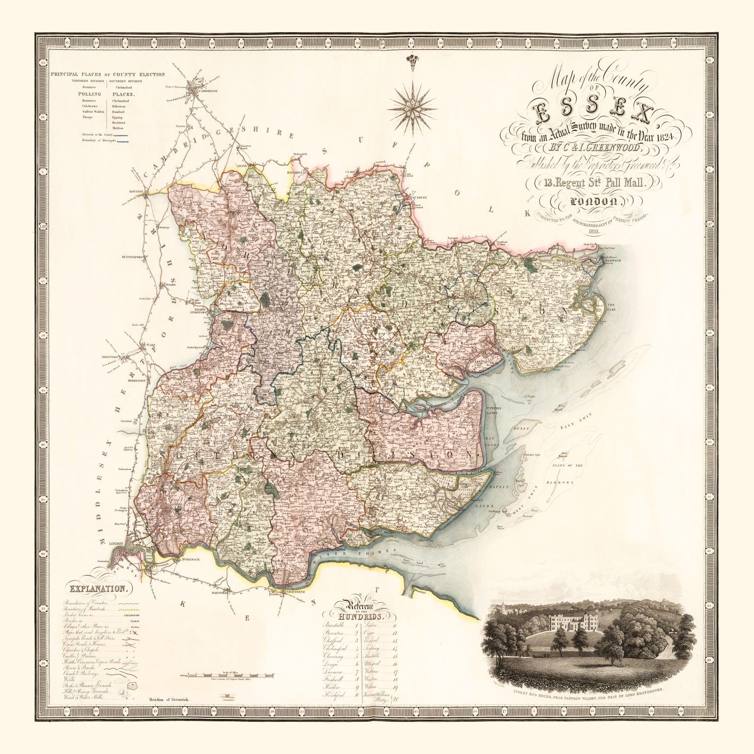 Vintage Map of Essex England, 1831