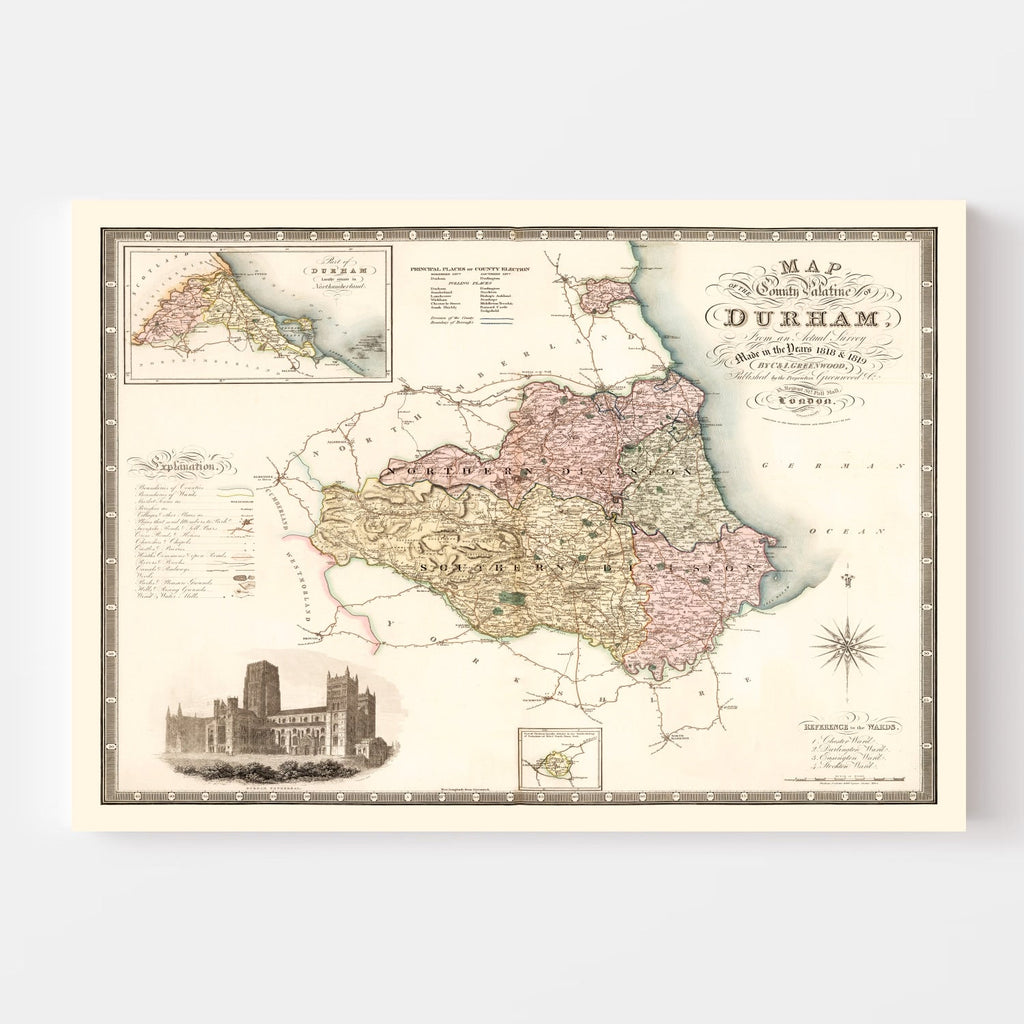 Vintage Map of Map of the County Palatine of Durham England, 1831
