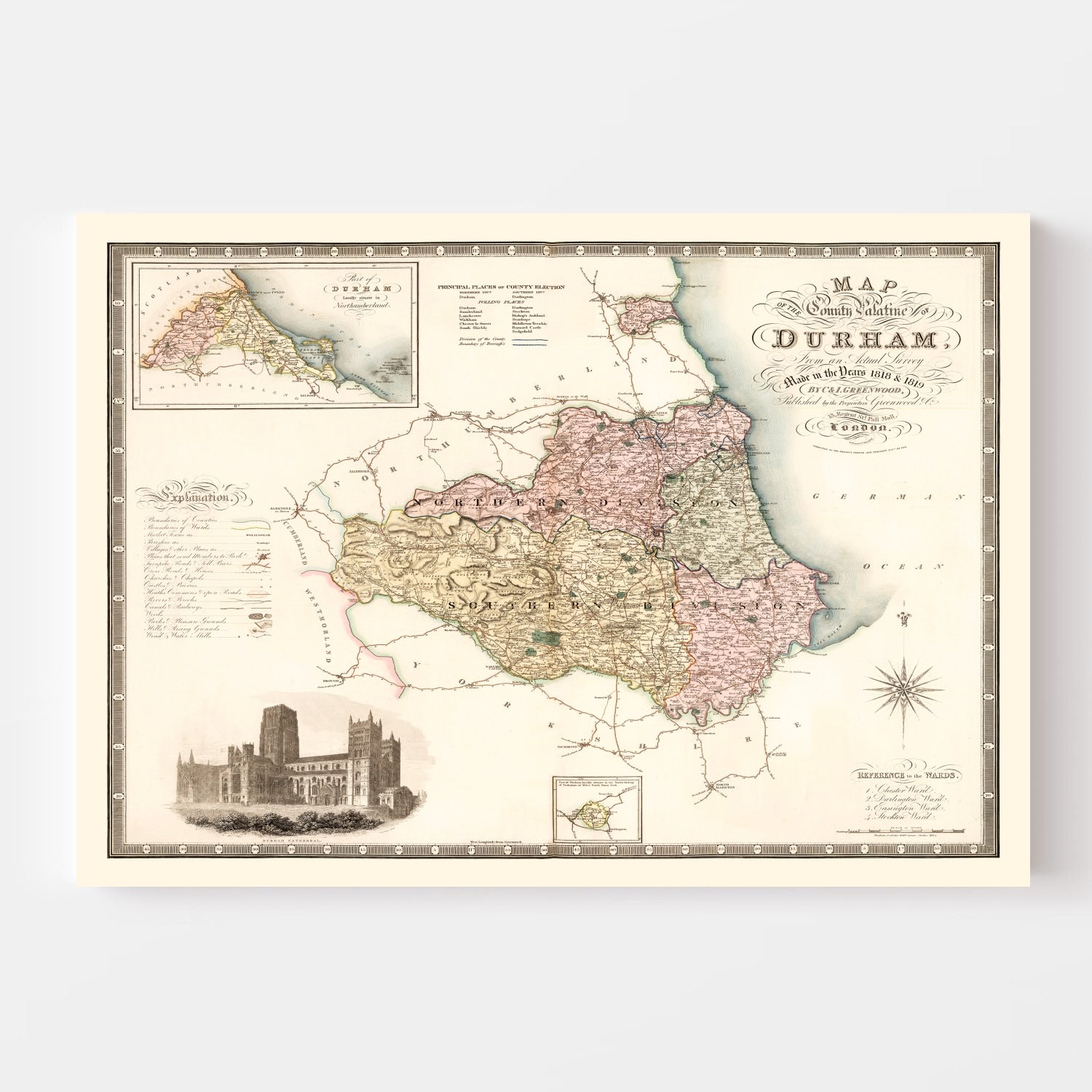 Vintage Map of Map of the County Palatine of Durham England, 1831